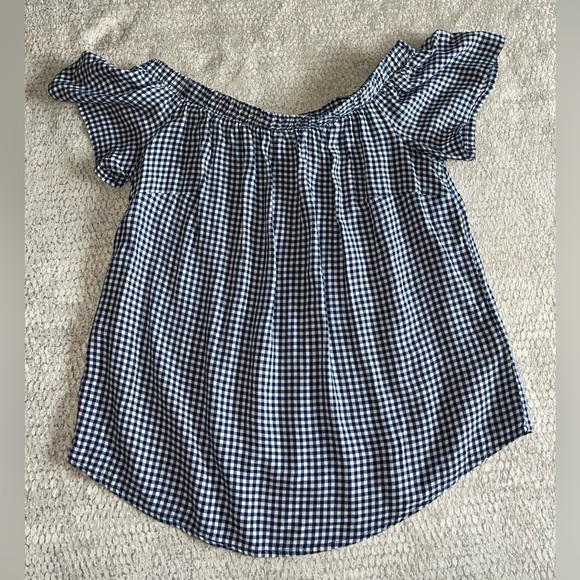 Mossimo Blue and White Off the Shoulder Checkered Top | Women’s Size XS - Picture 6 of 7